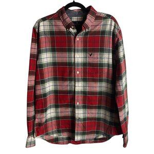 American Eagle Men's Size L Classic Fit Plaid Button Down Shirt Red Green Plaid